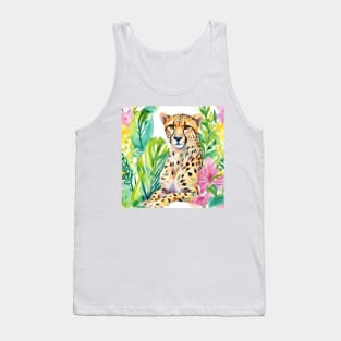 Preppy watercolor portrait of a sitting cheetah in a tropical forest Tank Top